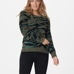 Barefoot Dreams Seaside Crew Neck Pullover Sweater Green Camo Size 1X Women’s